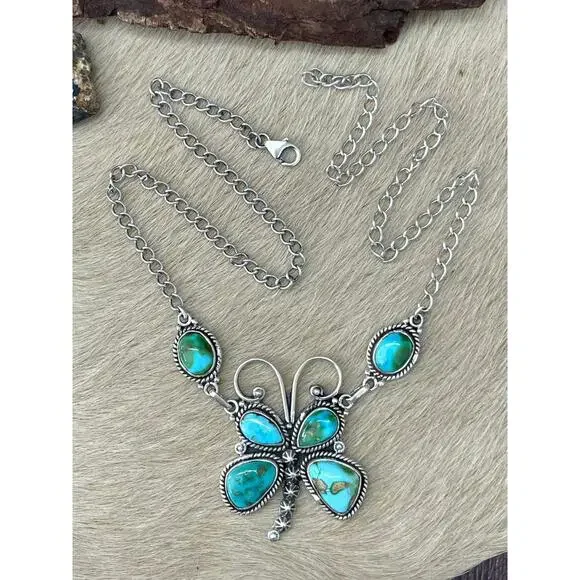 Handmade Sterling Silver Sonoran Mountain Turquoise Butterfly Necklace Signed